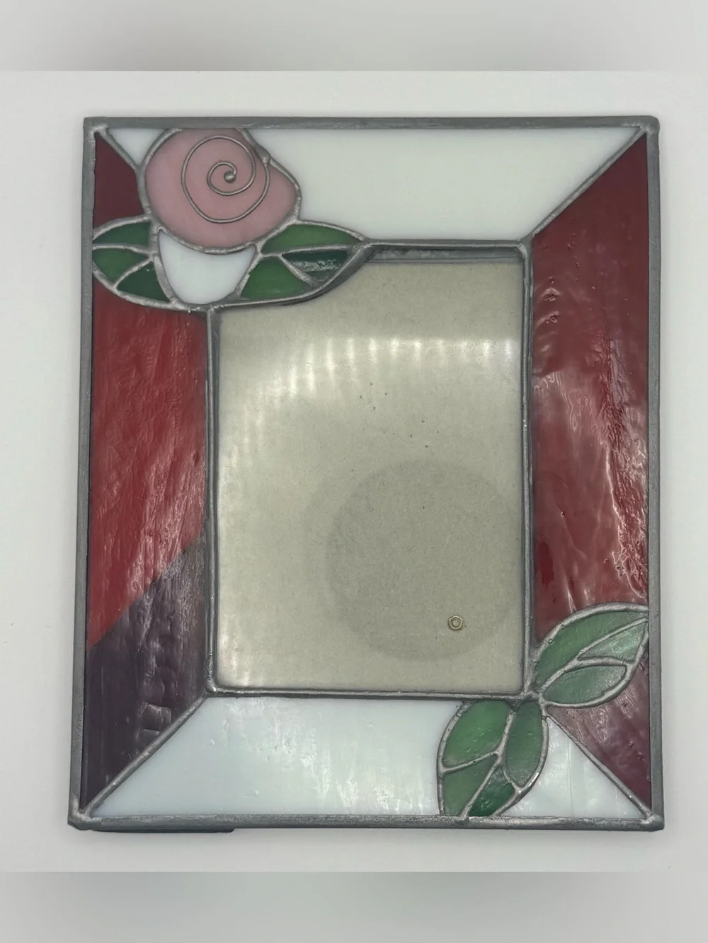 Vintage Stained Glass Rose Picture Frame 3.5x5  Floral Tabletop Photo Frame